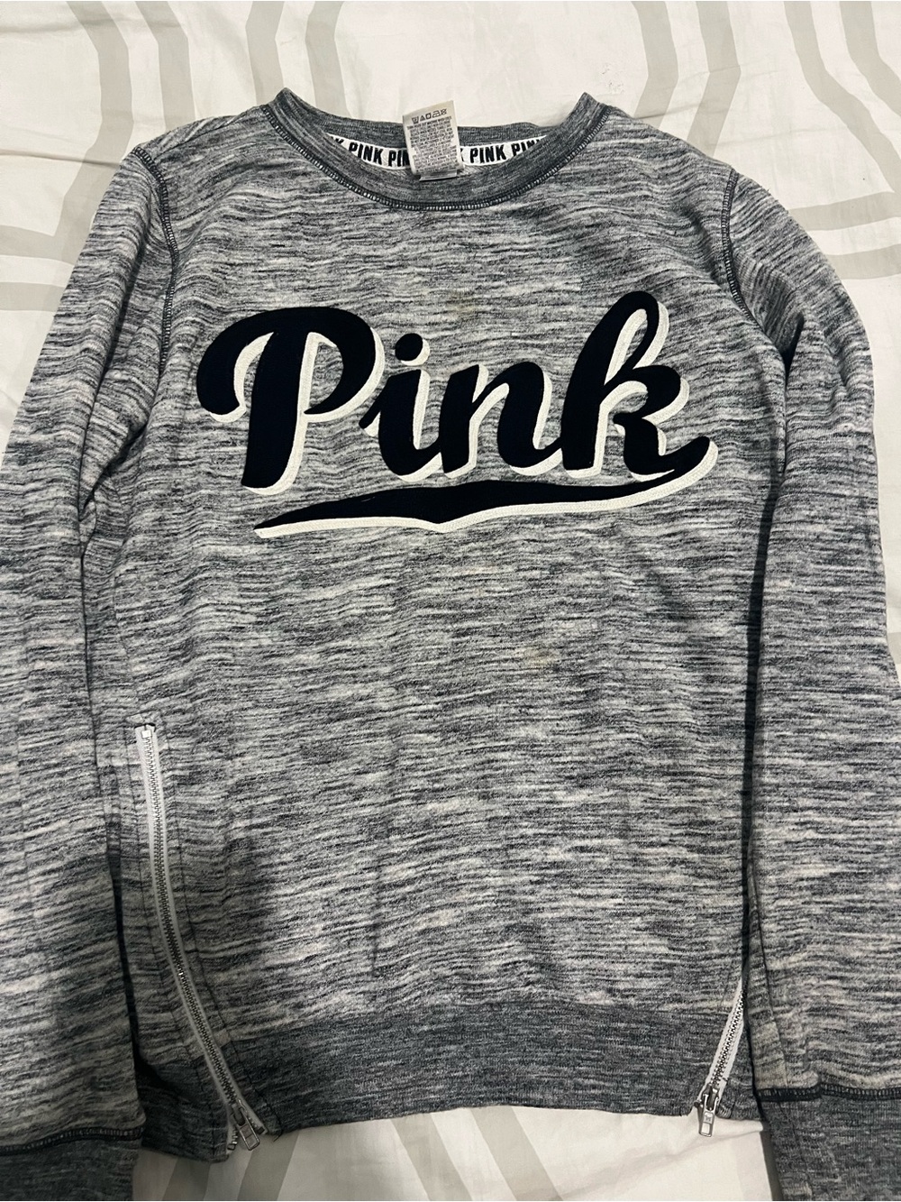 PINK Victoria's Secret Gray Marled Crewneck Sweatshirt with Script Logo